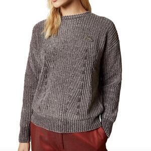 Ted Baker Innia Chenille Woven Star Pin Super Soft Relaxed Sweater Grey 3 (US 8)